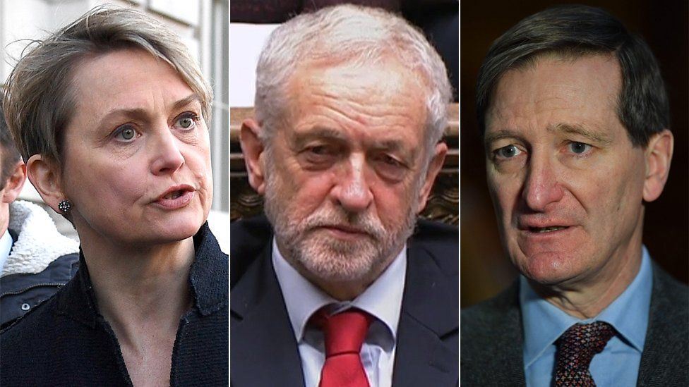 Composite image featuring, from left: Yvette Cooper, Jeremy Corbyn and Dominic Grieve
