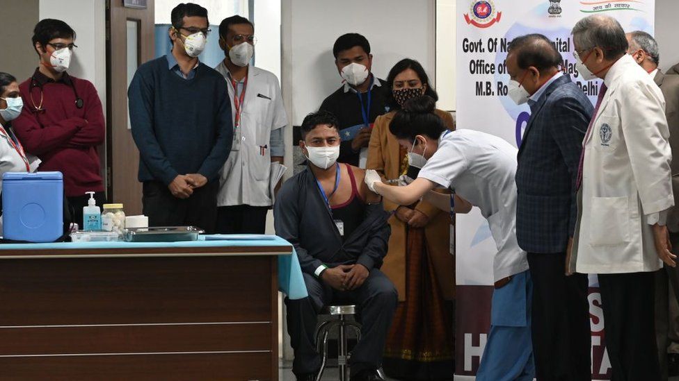 A sanitation worker became the first Indian to receive a Covid vaccine at the All India Institute of Medical Science (AIIMS) in New Delhi in January 16, 2021.