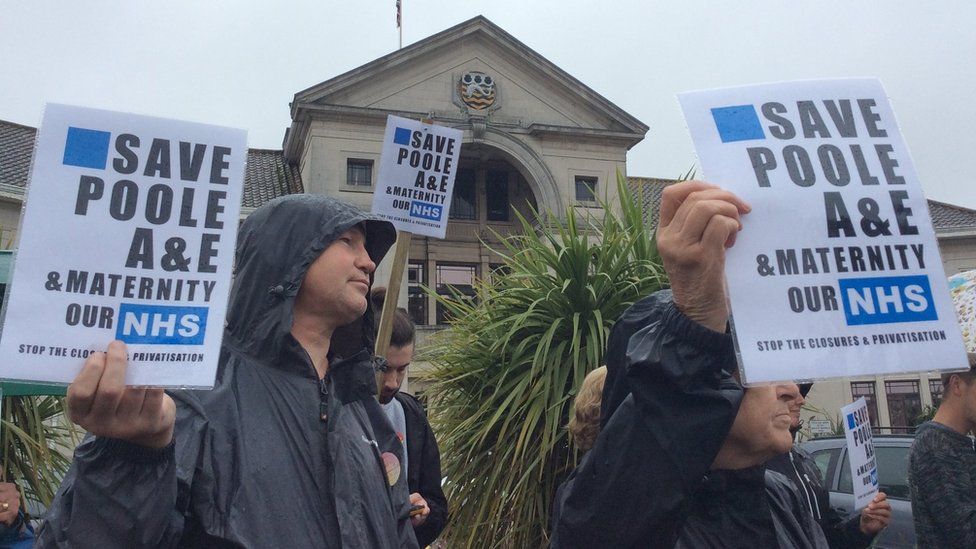 Protesters outside Poole council offices