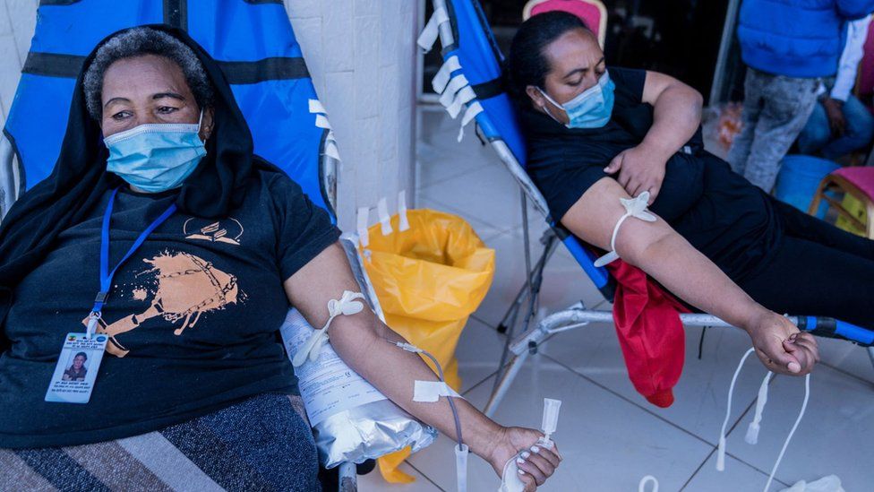 Women giving blood
