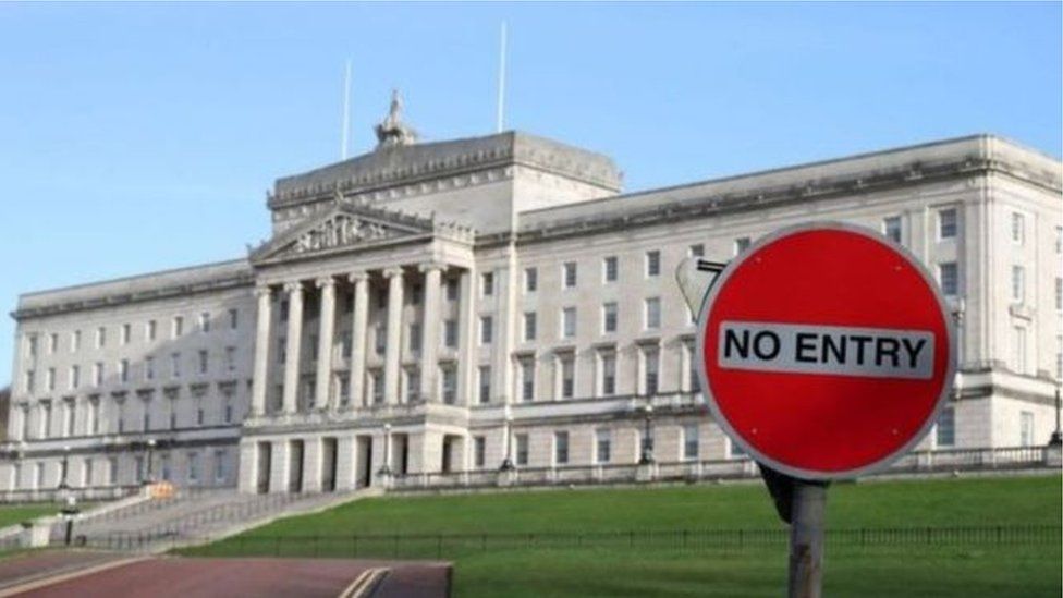 Stormont with a sign saying 'no entry'