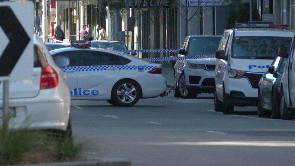 Police cars at the scene in Bondi Junction, Sydney