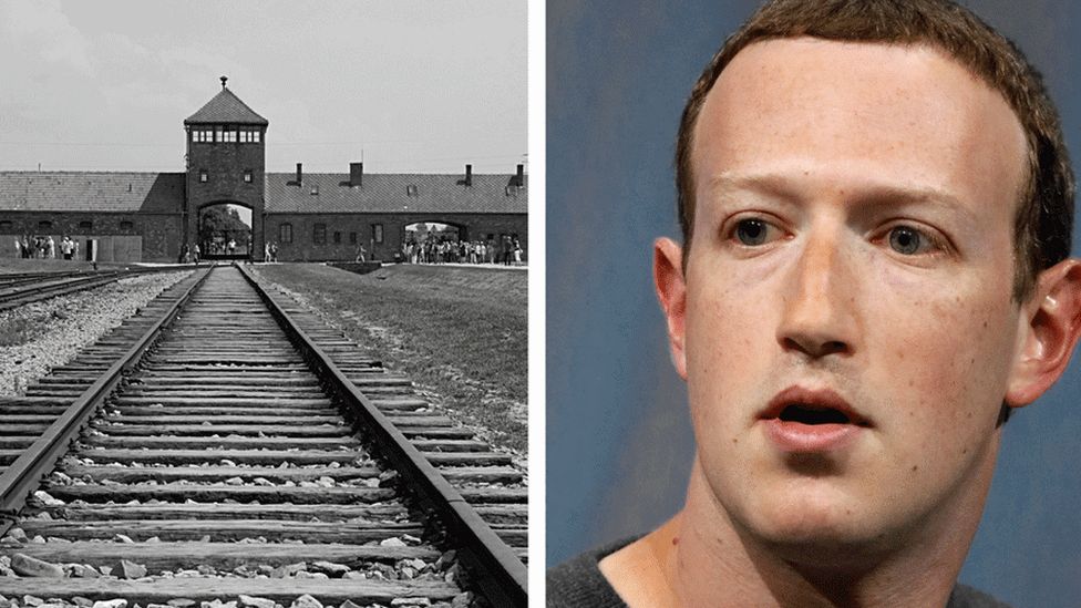 Auschwitz train track and Mark Zuckerberg