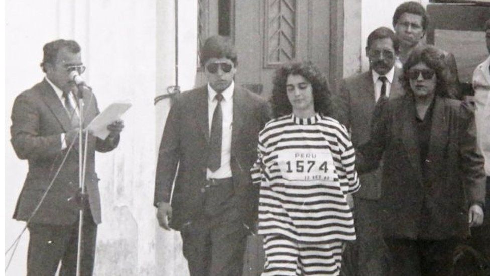 Shining Path rebel Maritza Garrido Lecca is shown to the press after her arrest, in Lima, Peru September 12, 1992