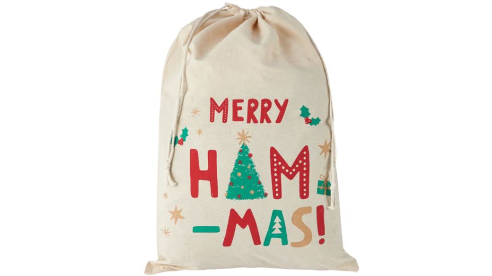 A bag reading 'Merry ham-mas'