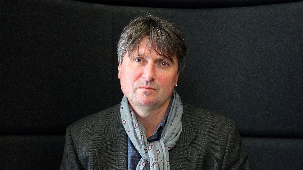Poet Simon Armitage in Dock House, MediaCity, Salford shortly before an appearance on the Radcliffe and Maconie Show.