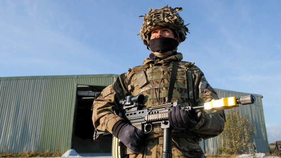 A soldier taking part in a military exercise