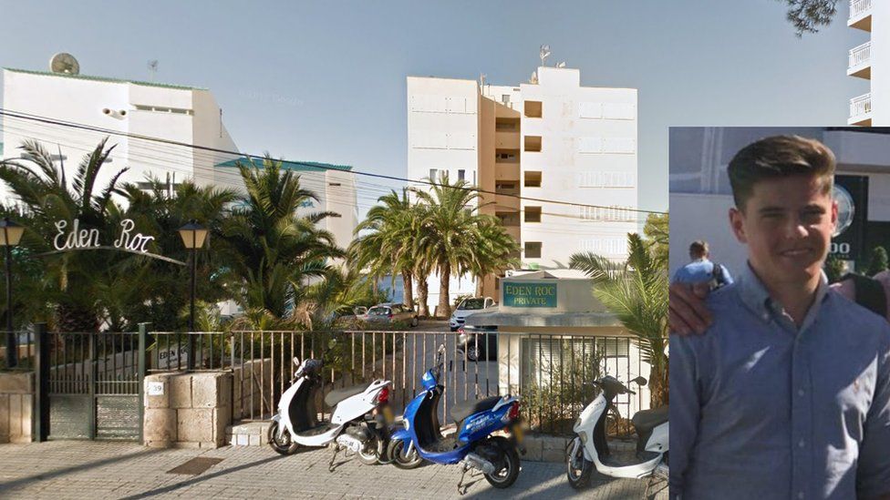 The Eden Roc apartment block with an inset picture of Thomas Channon