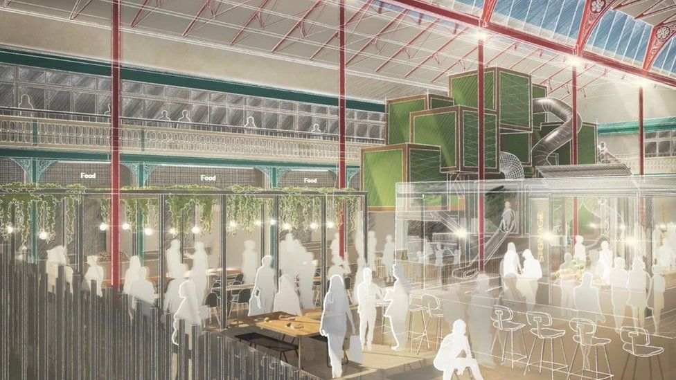 An image of how the interior of the refurbished Accrington Market Hall may look