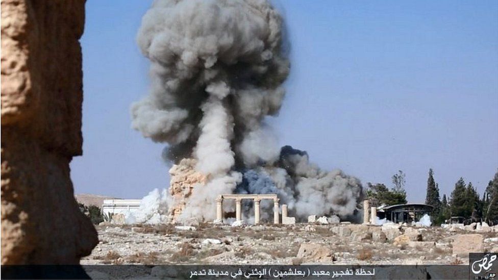 Still showing explosion at Temple of Baalshamin in Palmyra (Aug 2015)