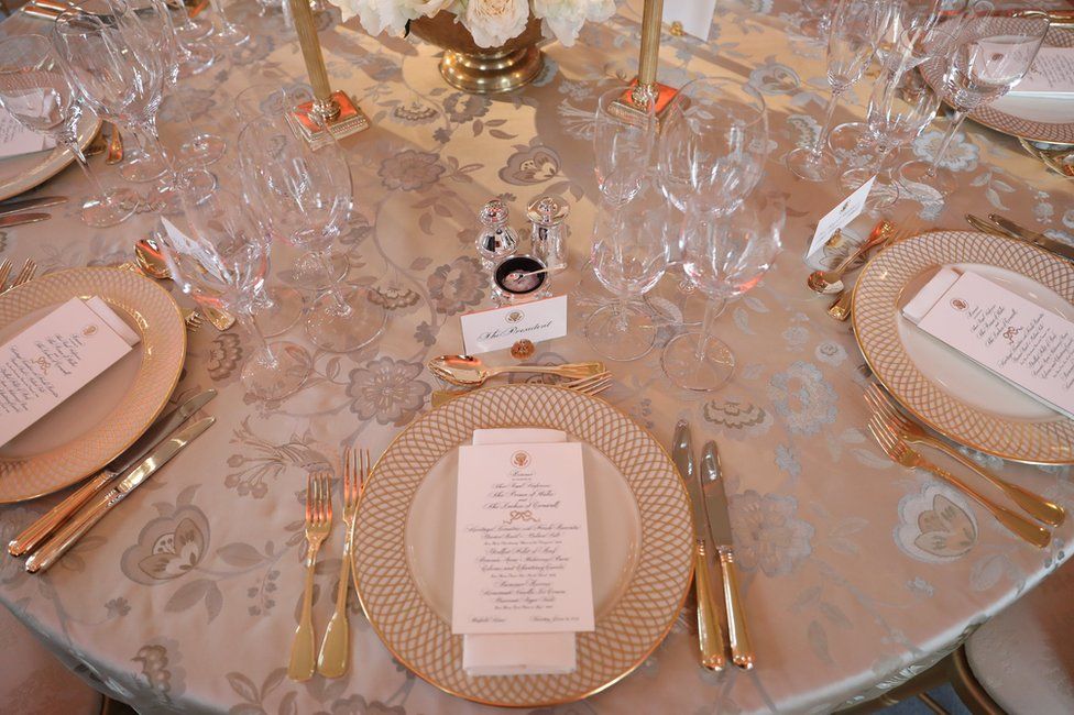 The table at which US President Donald Trump will sit at Winfield House