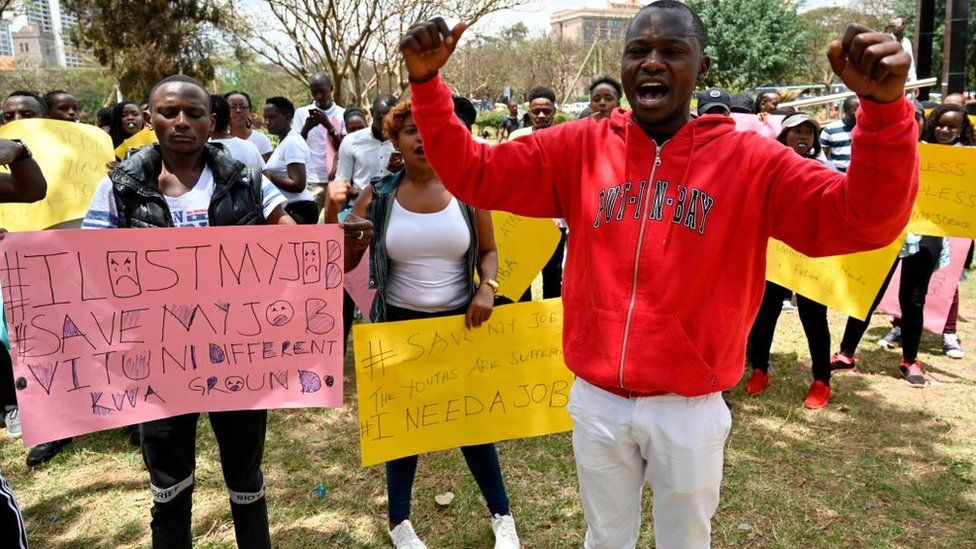 A group of activist demostrating against unemployment in Nairobi, Kenya on October 9, 2019.