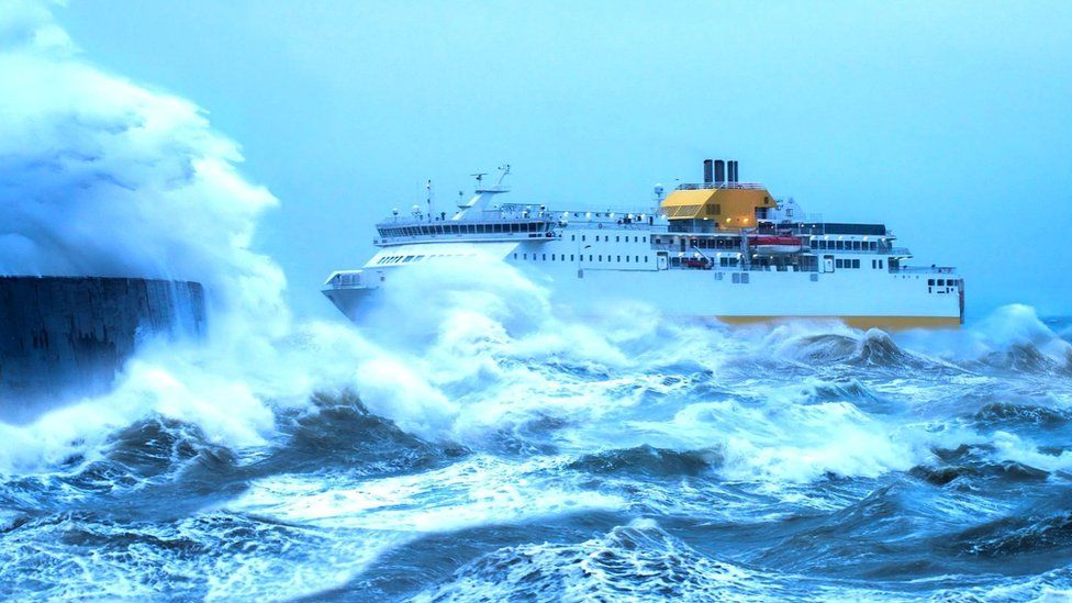 Ship in stormy waters