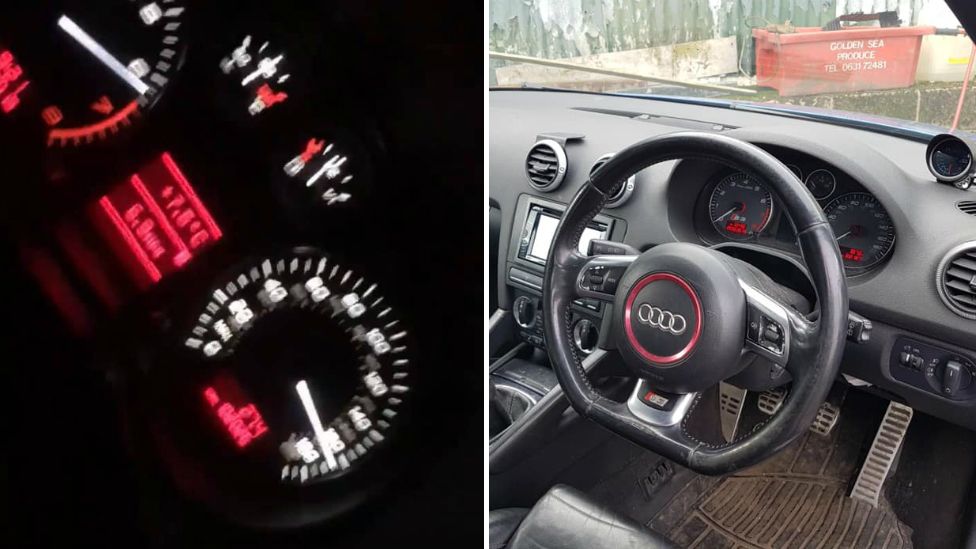 Speeding car and speedometer