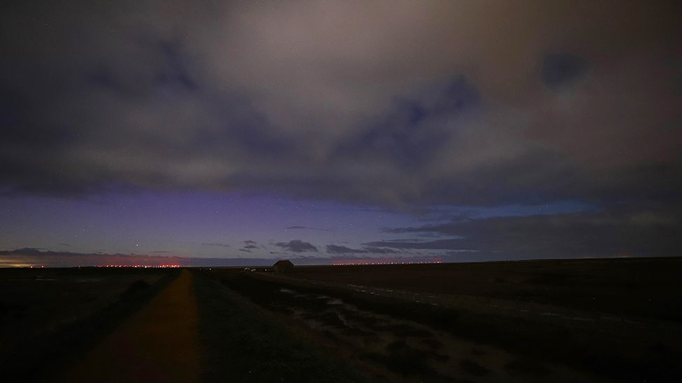 Northern lights shine over countryside in Rushden, Northamptonshire