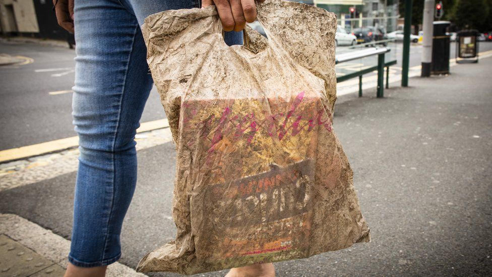 A plastic bag submerged in soil for three years