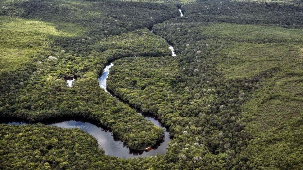 This file photo taken on June 07, 2018 shows an aerial view of the Serrania de Chiribiquete, located in the Amazonian jungle departments of Caqueta and Guaviare, Colombia