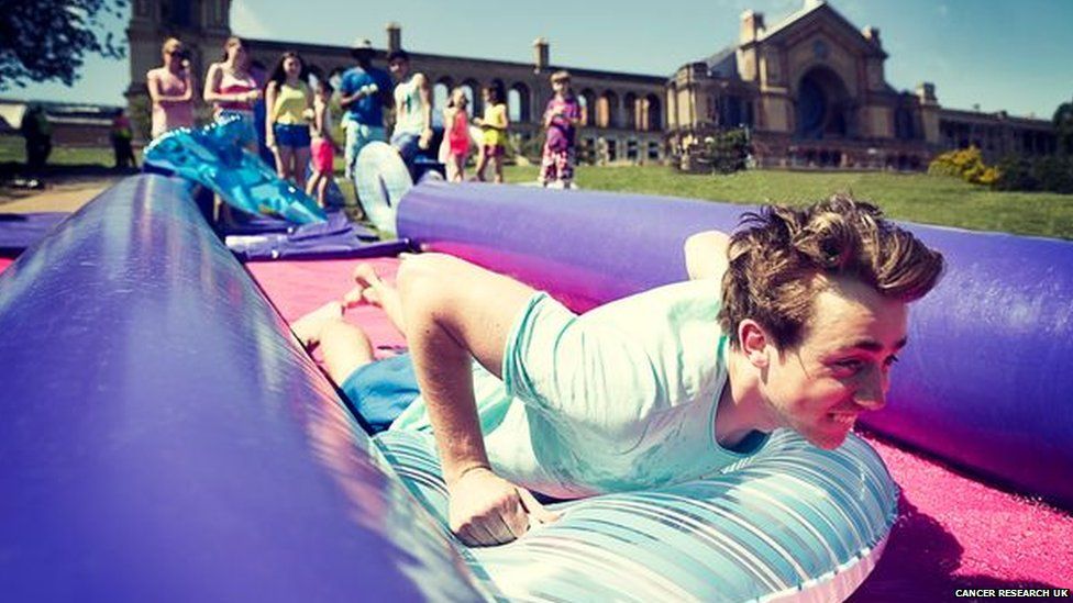 Alexandra Palace in London; temporary water slide