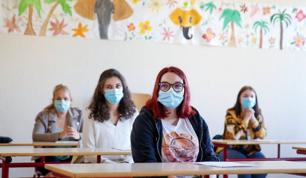 A classroom in Izel, Belgium, 19 May 20