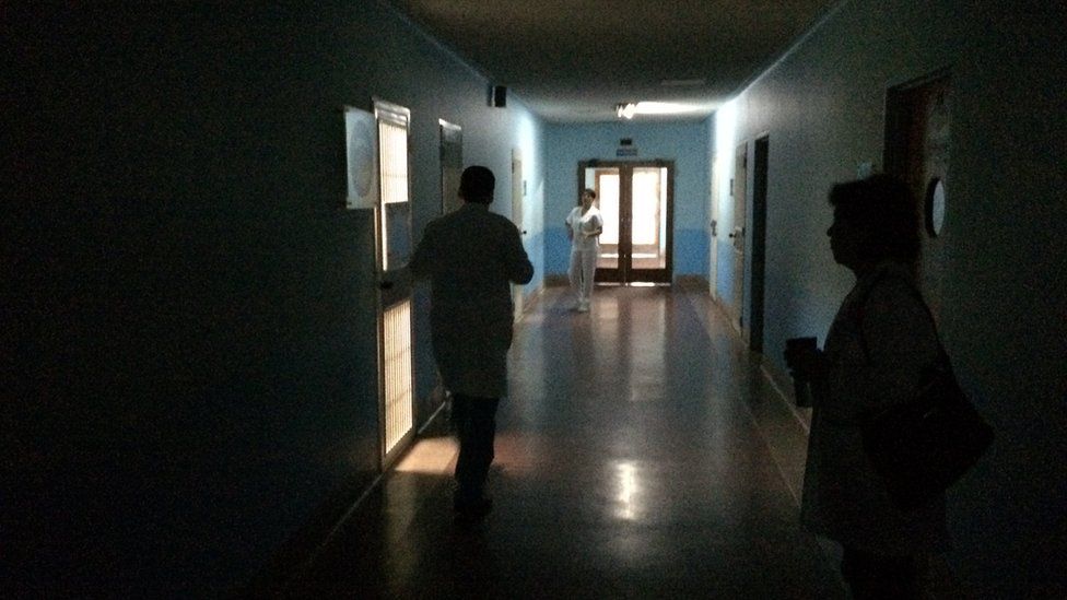Dark hospital corridor