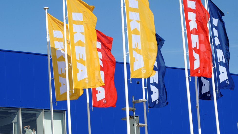 Ikea flags outside store
