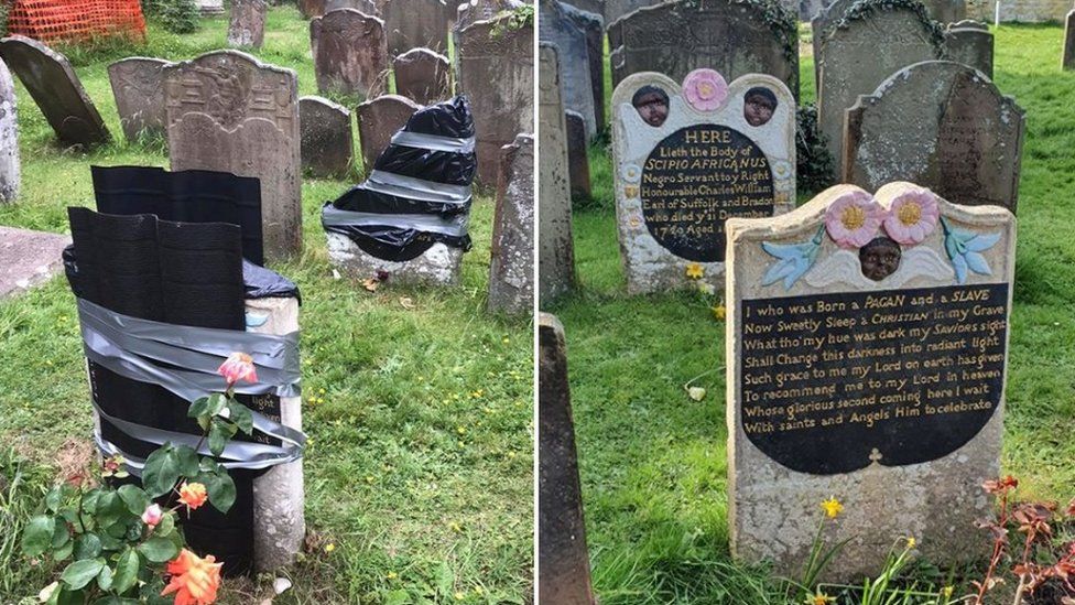 Vandalised gravestone