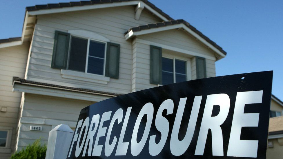 Foreclosure sign outside a US house