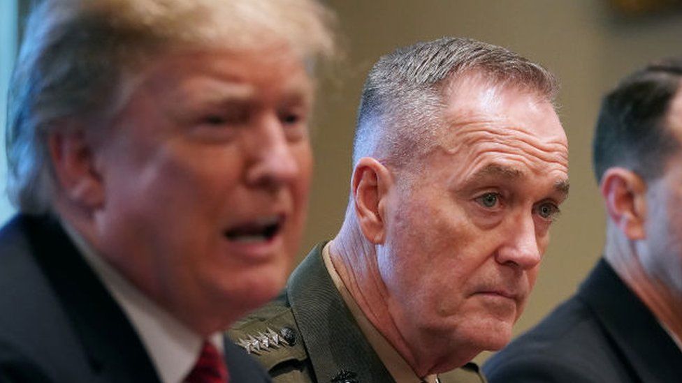 Gen Dunford at a press conference with President Trump in April
