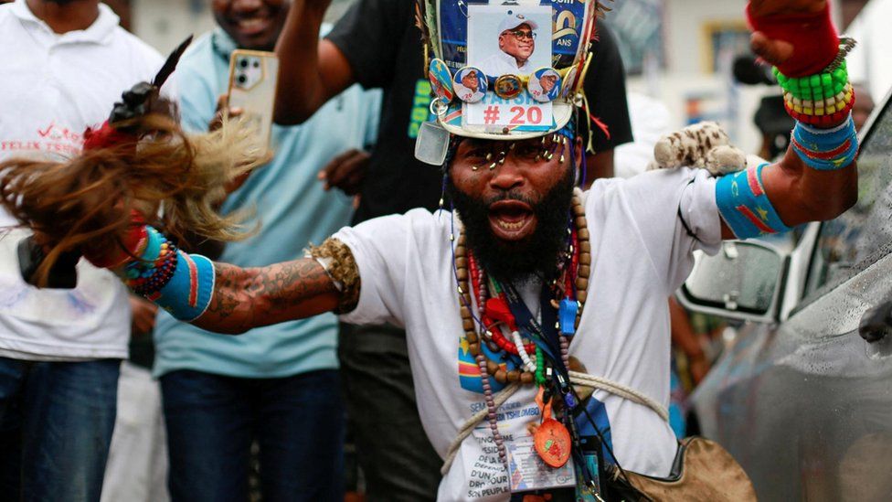 Supporters of President Felix Tshisekedi of Union for Democracy and Social Progress (UDPS), celebrate his win after the announcement of provisional results of the December presidential election, in Kinshasa, Democratic Republic of Congo - Sunday 31 December 2023