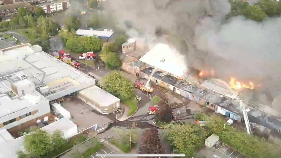 A fire in Baldock, Hertfordshire