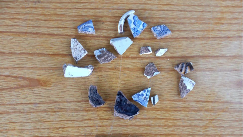 Pottery fragments found at the site