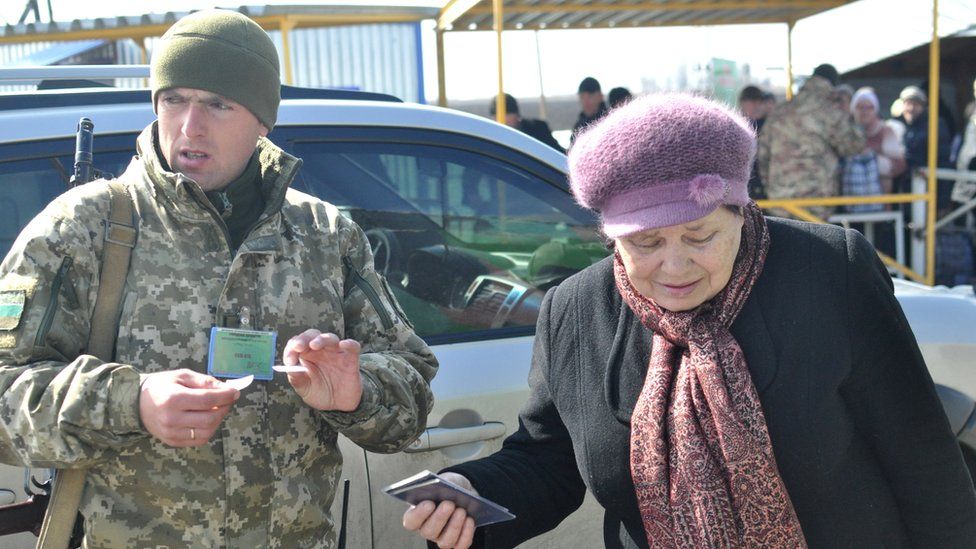 Ukrainian checkpoint where people cross into the self-styled Donetsk people's republic