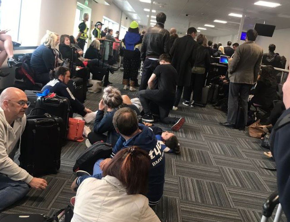 Passengers at Glasgow Airport