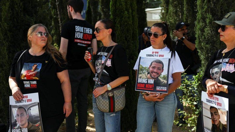 Families of hostage soldiers hold a press conference calling for the immediate return of their loved ones held in Gaza, amid the ongoing conflict between Israel and the Palestinian Islamist group Hamas, outside a recruitment military base in Kiryat Ono, Israel March 28, 2024