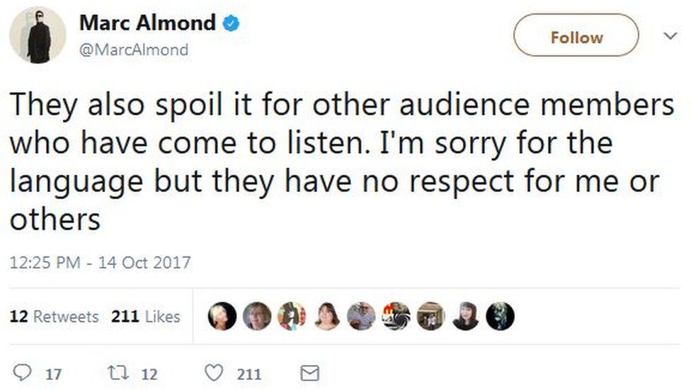 Mark Almond's tweet after the show