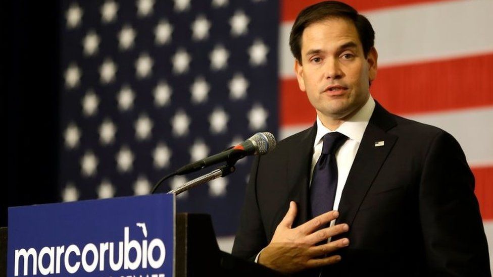 Senator Marco Rubio speaks at a primary election party in Kissimmee, Florida.