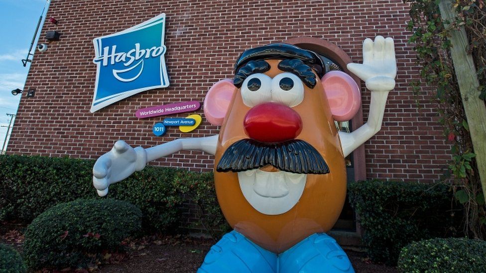 A large Mr Potato Head toy greets visitors to the corporate offices Hasbro