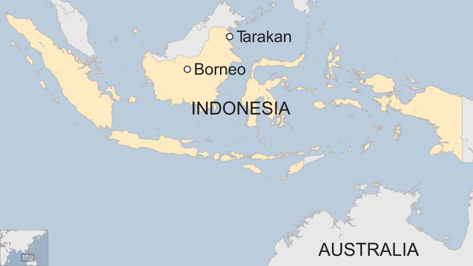 A map shows the island of Borneo in Indonesia