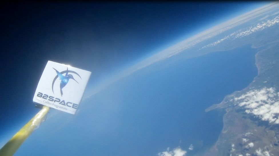 The view from the balloon at a high altitude over west Wales