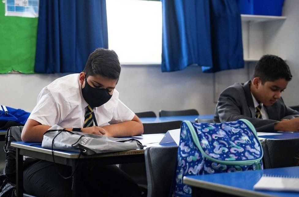 Pupils from years 7 and 11 return to Manor High School in Oadby, Leicestershire, currently the school has adopted a voluntary policy with regards to students wearing face coverings.