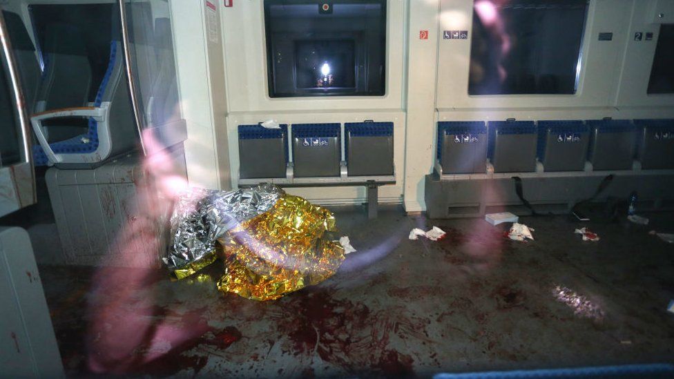 Bloodstains on the floor of the train carriage. 18 July 2016