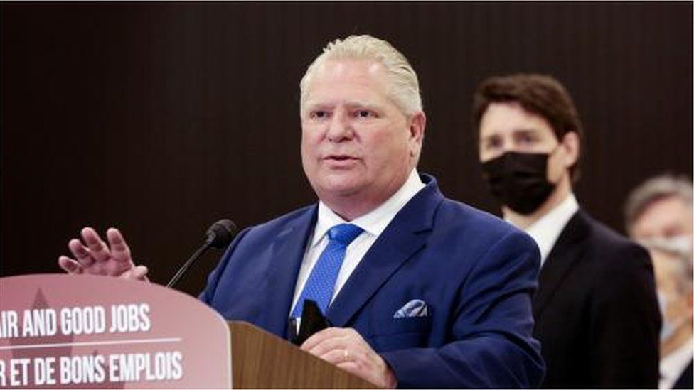 Ontario Premier Doug Ford speaks at the Stellantis Automotive Research and Development Centre in Windsor, Ontario