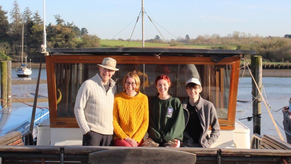 Beverley Rogers and family on their barge