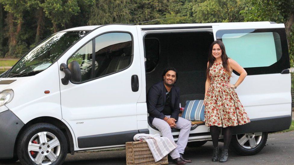 Raj and Elizabeth and their van
