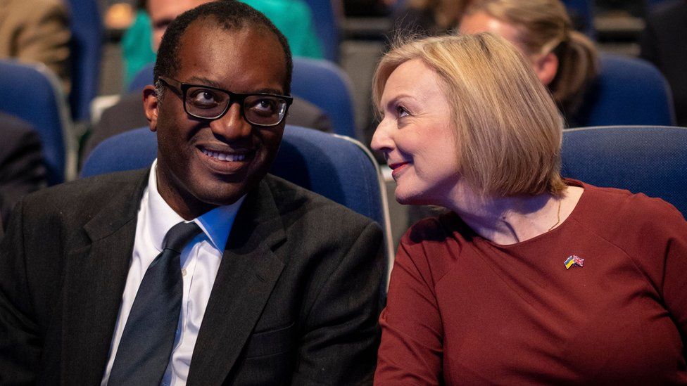 British Prime Minister Liz Truss and former Chancellor Kwarteng at the opening session of Conservative Party Conference