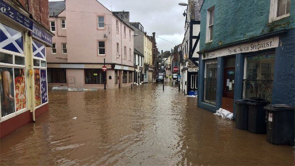 Some streets in the Whitesands area of Dumfries were partially under water