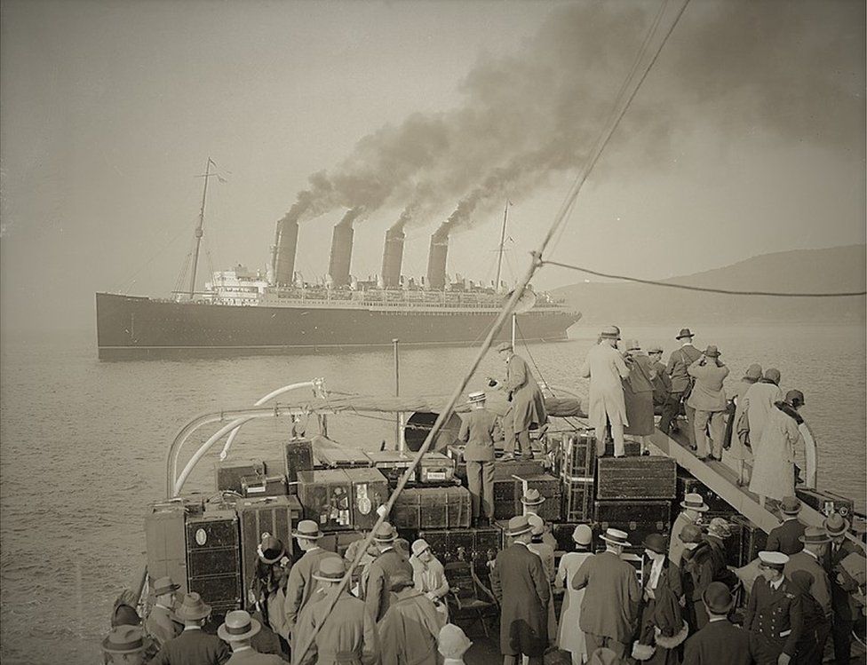 Mauretania tendering at Plymouth.