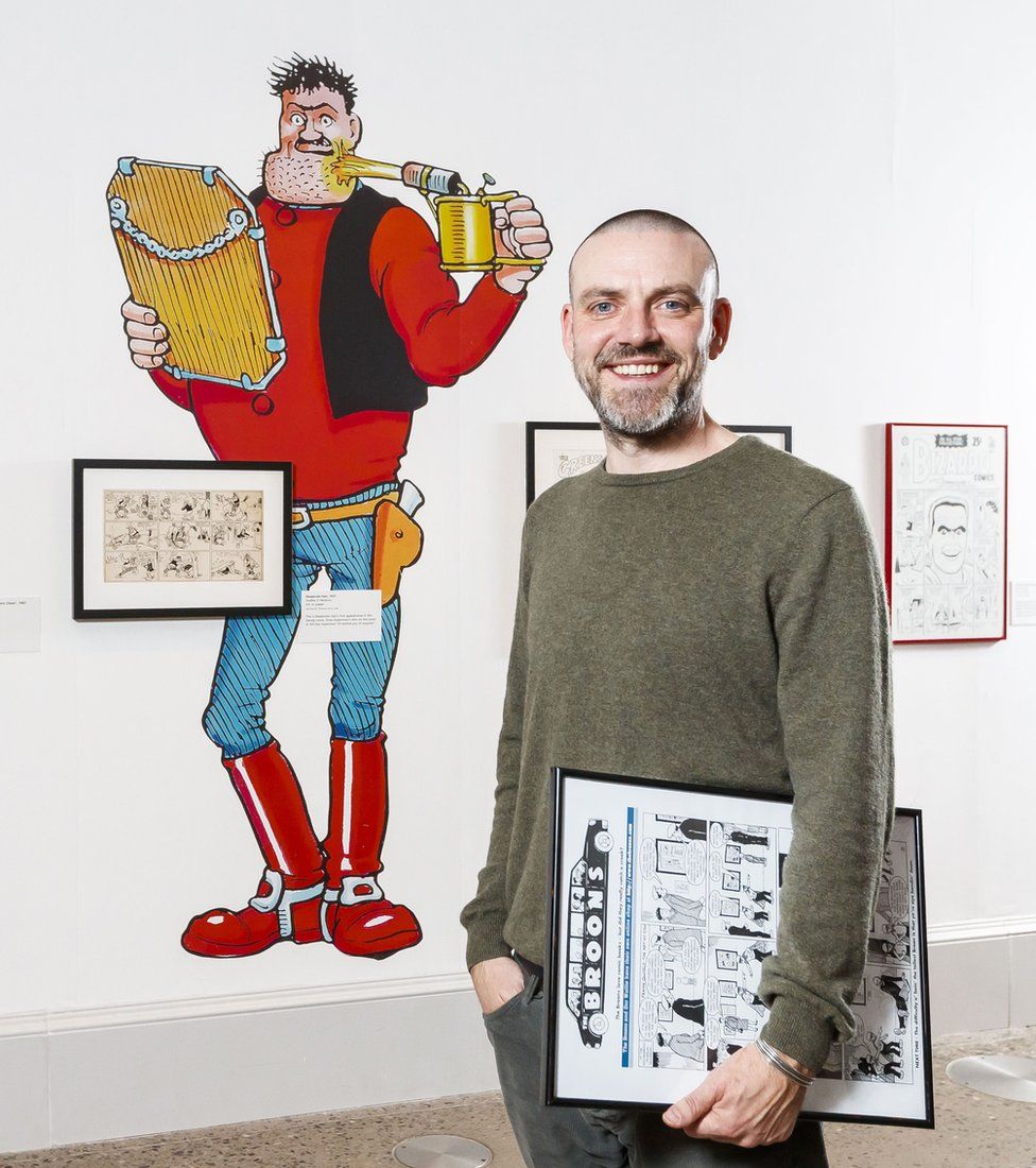 Frank Quitely with Desperate Dan at the Kelvingrove Exhibition