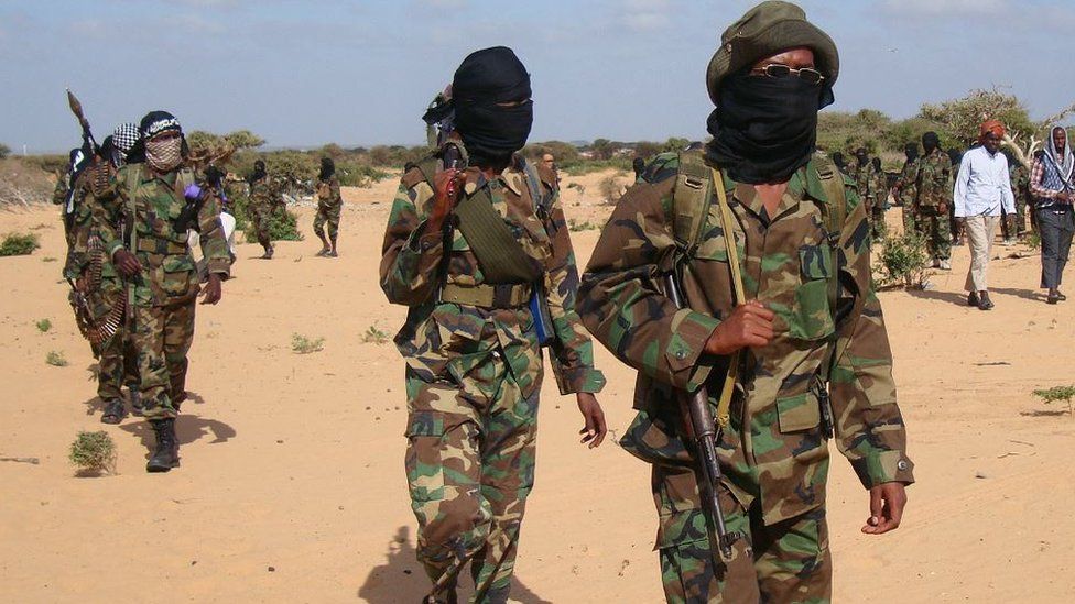 Somalia al-Shabab fighters gather on February 13, 2012 in Elasha Biyaha, in the Afgoei Corridor