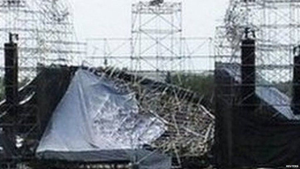 The collapsed stage at Downsview Park in Toronto is shown June 16, 2012